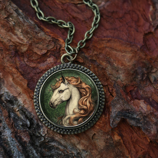 Horse Glass Cabochon Pendant Necklace | Antique Bronze Equestrian Jewelry | Vintage Style Horse Art Necklace