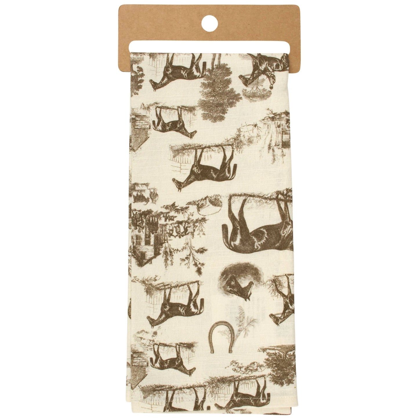 Tea towel with horse and nature-themed design 