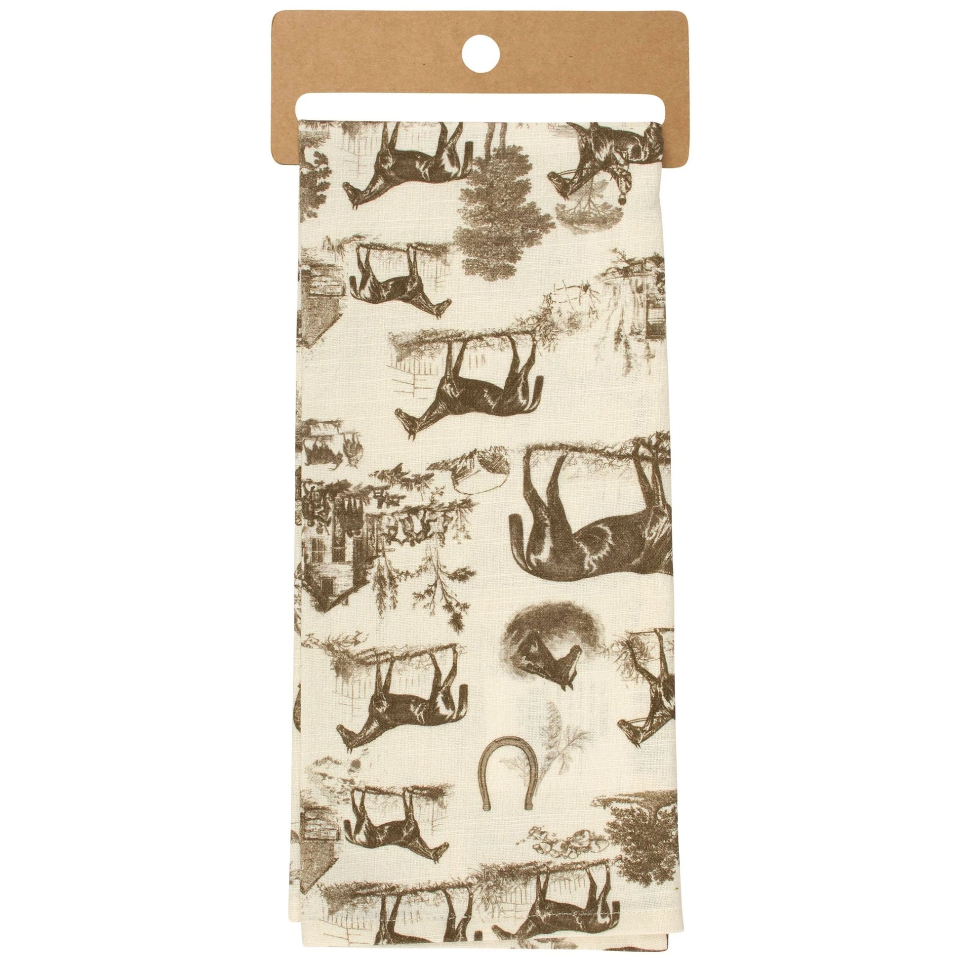 Tea towel with horse and nature-themed design 