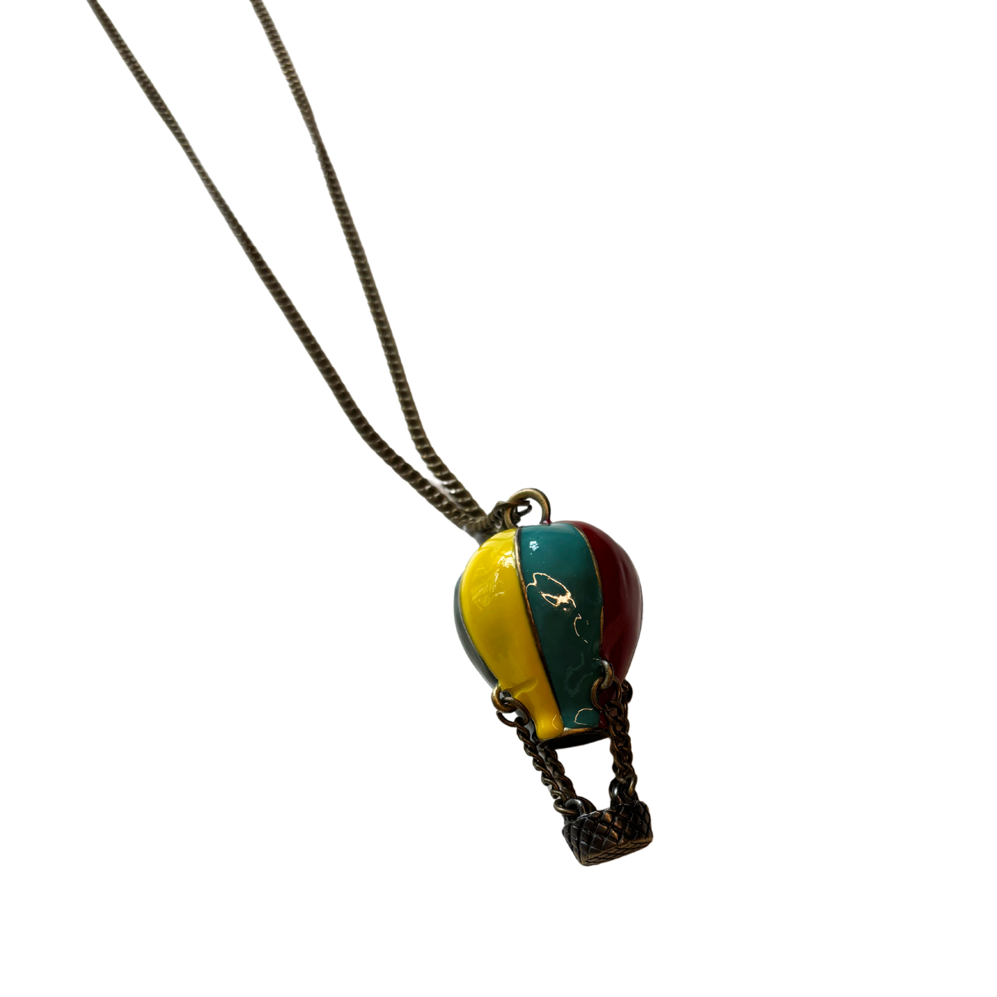 Hot Air Balloon Necklace | Rainbow Enamel Balloon with Bronze Chains & Basket