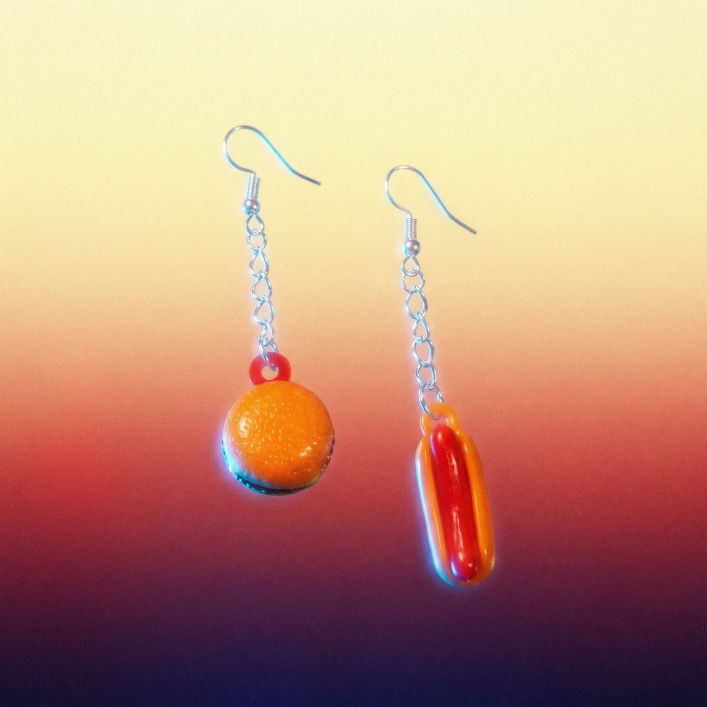 Hot Dog & Hamburger Mismatched Earrings | Vintage 70s-80s Upcycled Gumball Charms