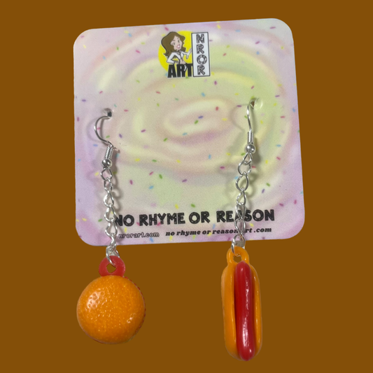 Hot Dog & Hamburger Mismatched Earrings | Vintage 70s-80s Upcycled Gumball Charms