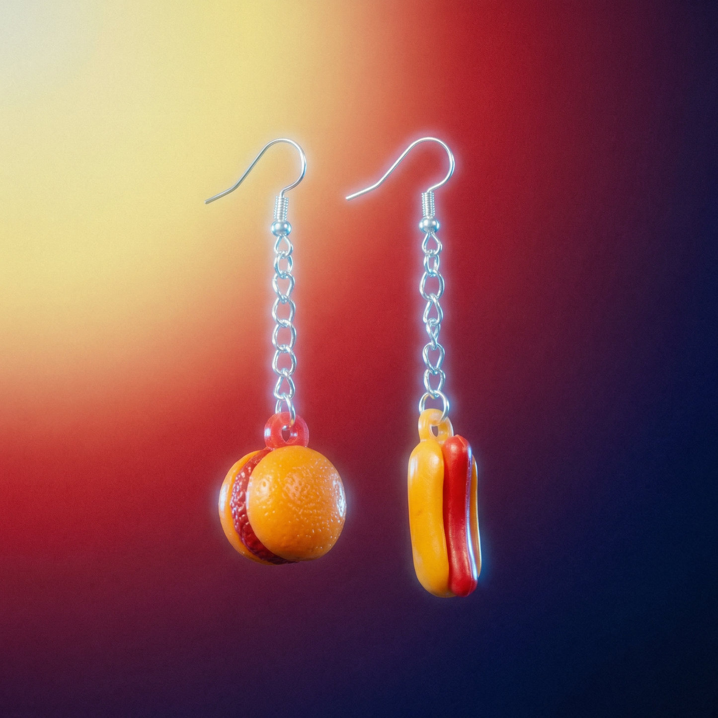 Hot Dog & Hamburger Mismatched Earrings | Vintage 70s-80s Upcycled Gumball Charms