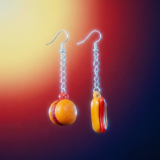Hot Dog & Hamburger Mismatched Earrings | Vintage 70s-80s Upcycled Gumball Charms