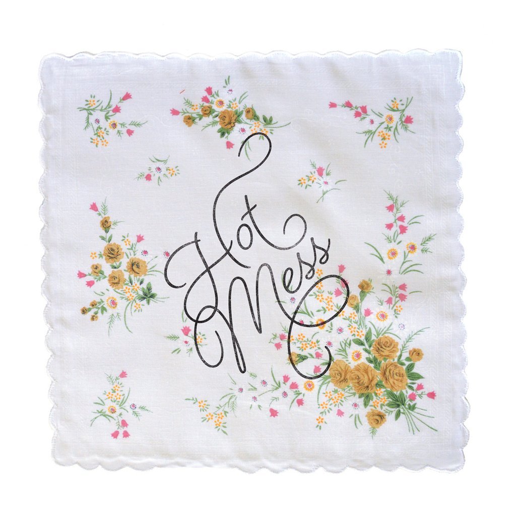 Hot Mess Hankie Retro Floral Print Cotton Handkerchief