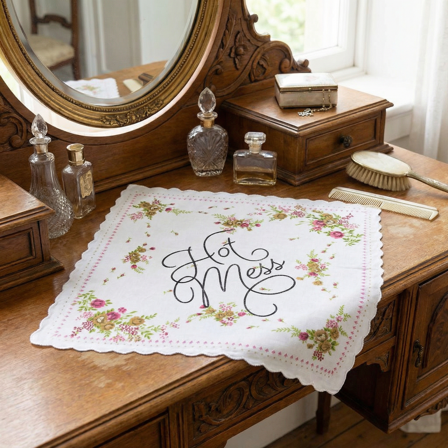 Hot Mess Hankie Retro Floral Print Cotton Handkerchief