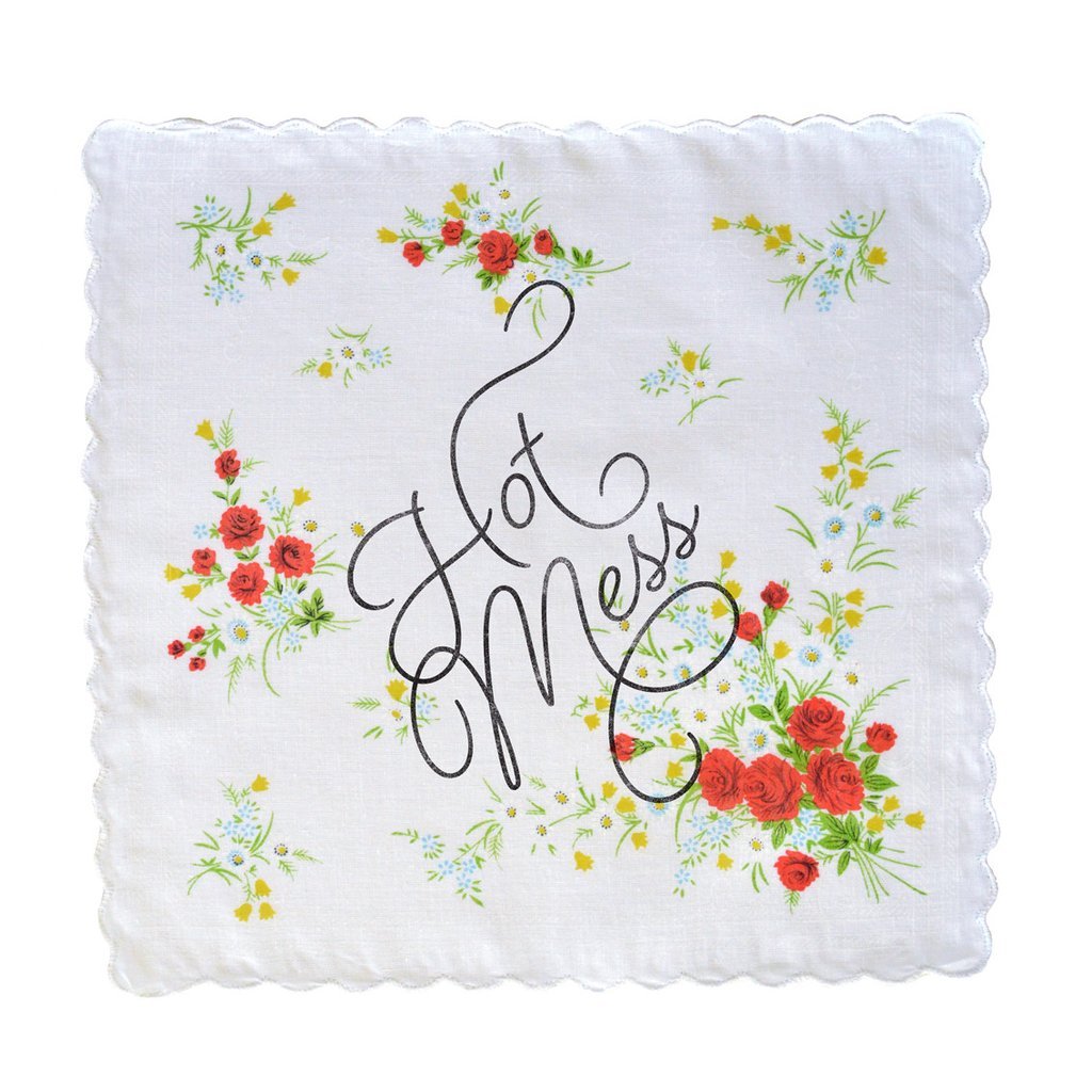 Hot Mess Hankie Retro Floral Print Cotton Handkerchief
