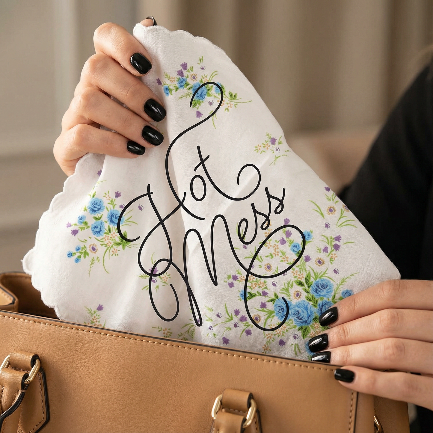 Hot Mess Hankie Retro Floral Print Cotton Handkerchief