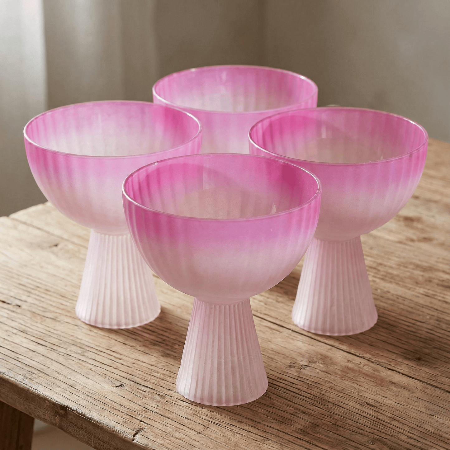 Hot Pink Coupe Glass | Retro Beveled Cocktail Glass | Chic 7oz Stemmed Drinkware