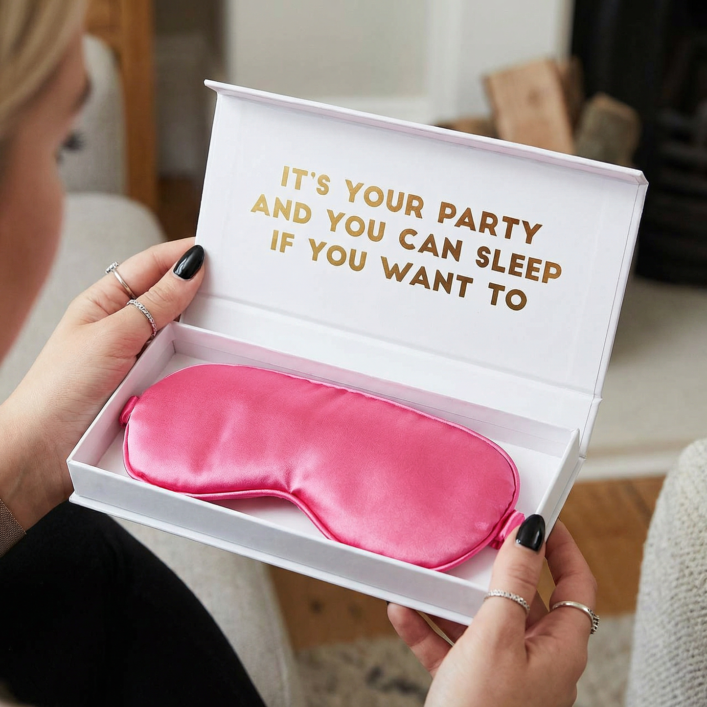 Hot Pink Satin Eye Mask in a Happy Birthday Gift Box