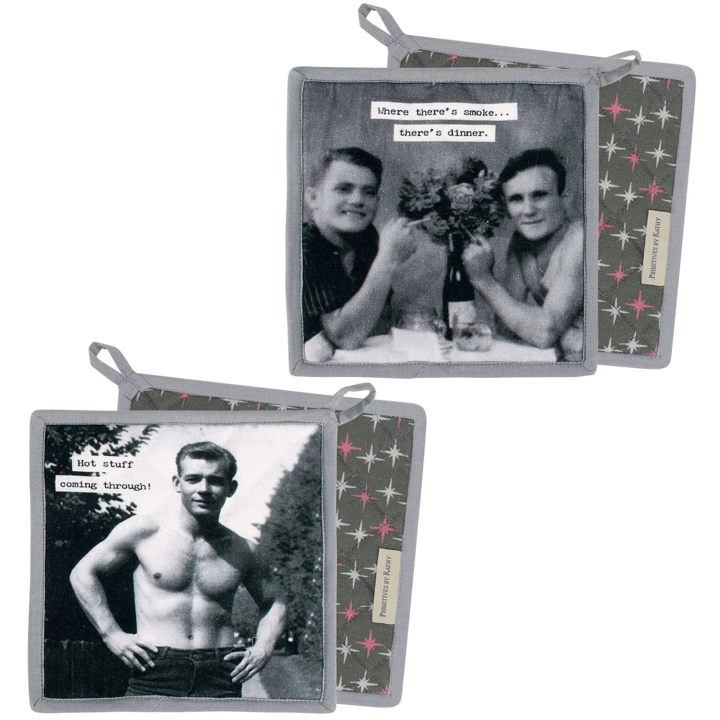 Hot Stuff Coming Through Hot Pad Set of 2 | Funny Vintage Cotton Pot Holders