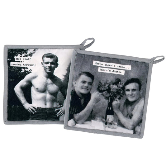 Hot Stuff Coming Through Hot Pad Set of 2 | Funny Vintage Cotton Pot Holders