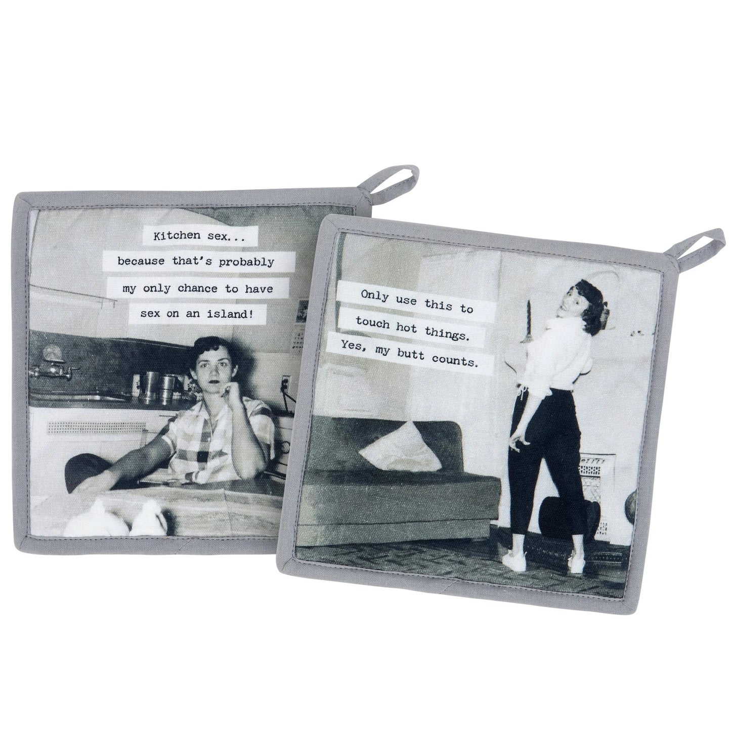 Hot Things Hot Pad Set of 2 | Funny Vintage Kitchen Pot Holders