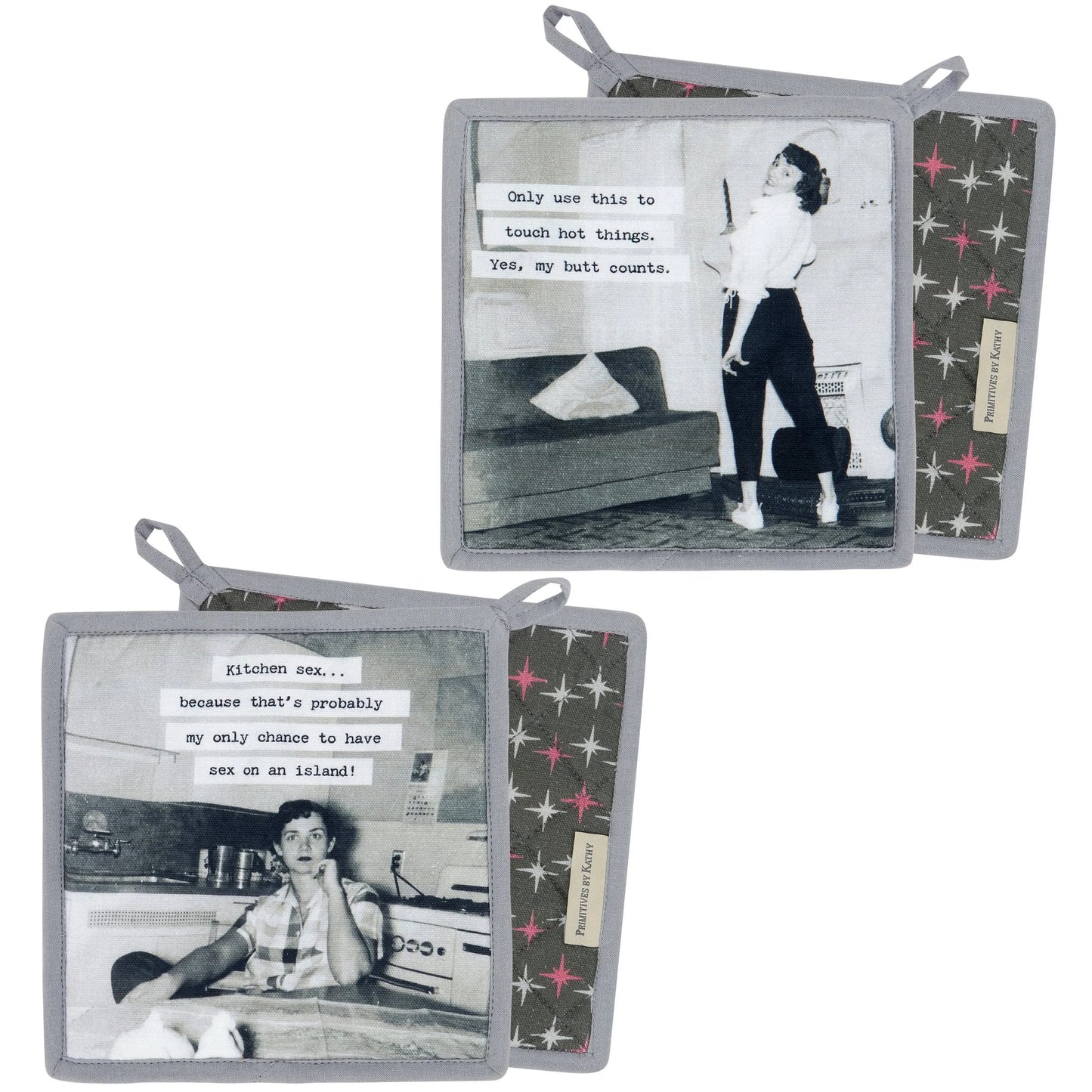 Hot Things Hot Pad Set of 2 | Funny Vintage Kitchen Pot Holders