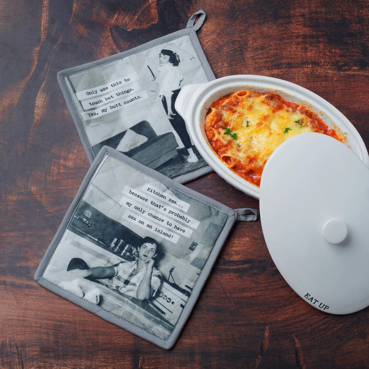 Hot Things Hot Pad Set of 2 | Funny Vintage Kitchen Pot Holders