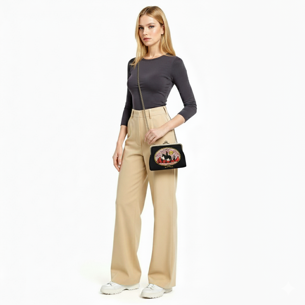 Howdy Cow Girl on Horse Kiss Lock Bag | Western Vintage Detachable Strap Purse