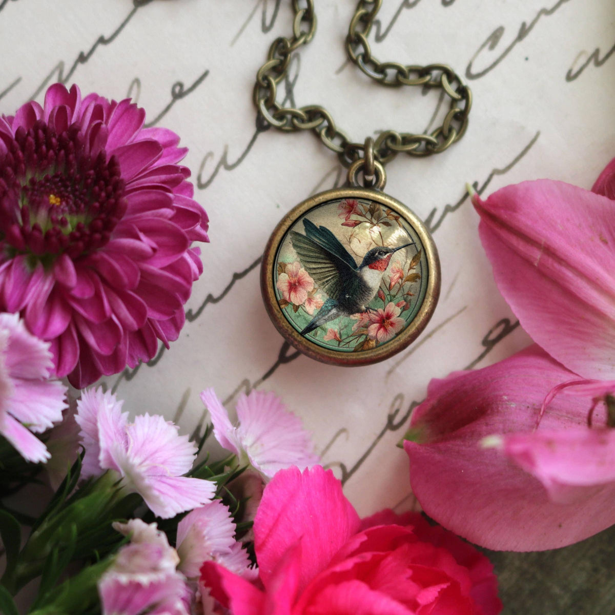Hummingbird Art Nouveau Simple Reversible Pendant Necklace-Divine Iguana-The Bullish Store