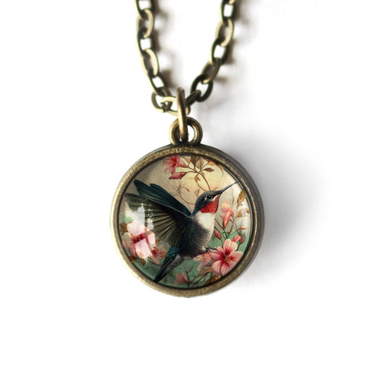 Hummingbird Art Nouveau Simple Reversible Pendant Necklace-Divine Iguana-The Bullish Store