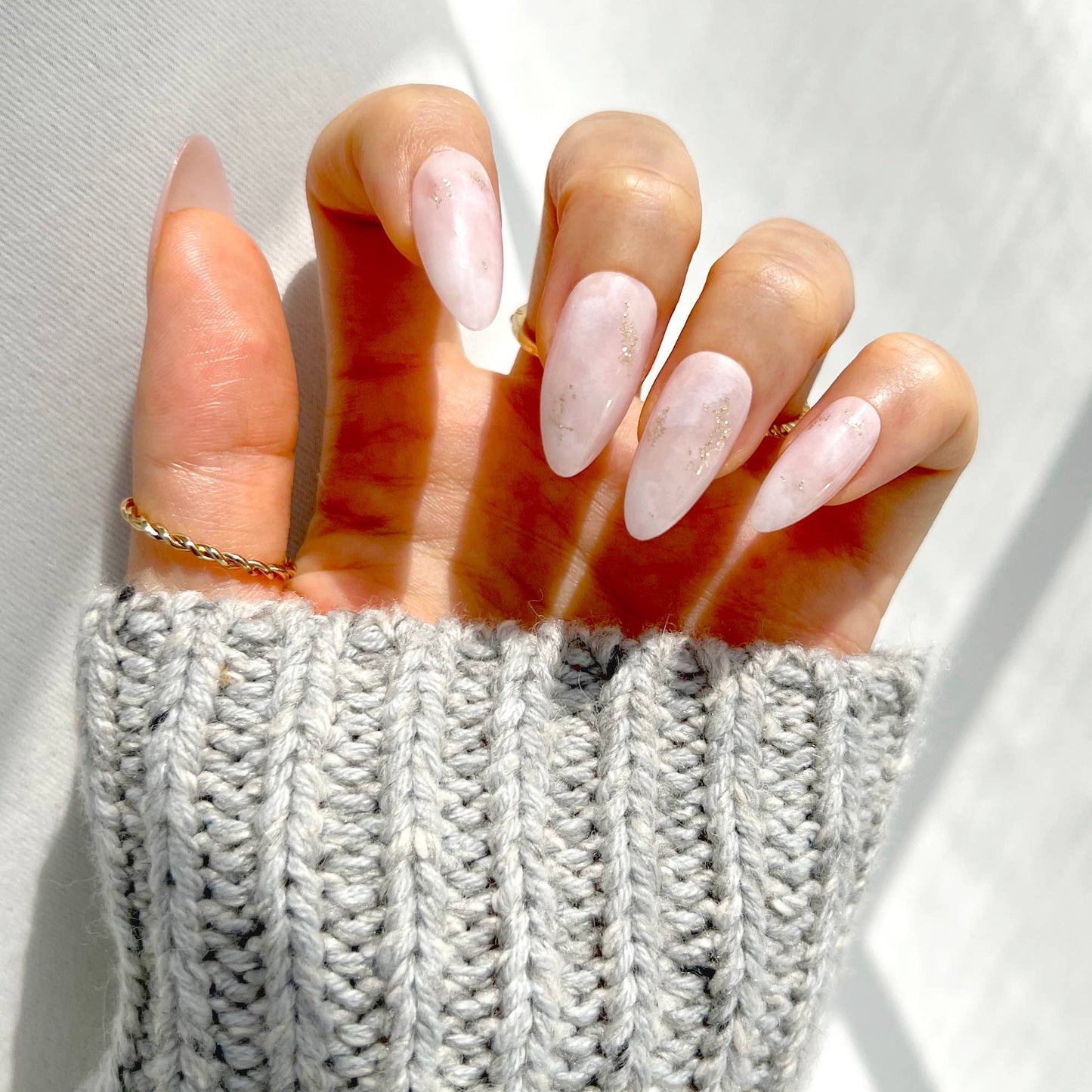 Hushed Shimmer Press-On Nails | Soft & Durable Nude Nails with Gold Glitter
