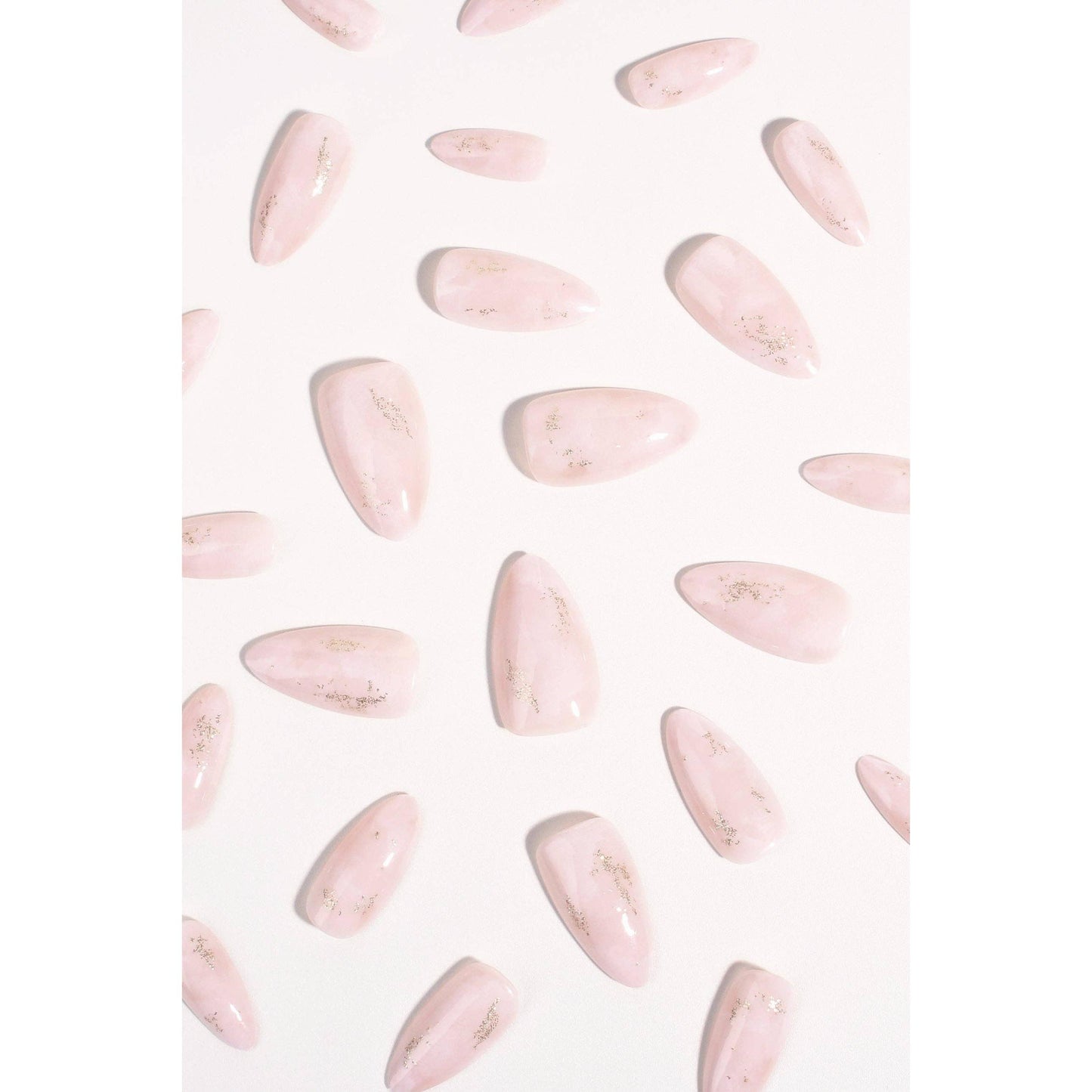 Hushed Shimmer Press-On Nails | Soft & Durable Nude Nails with Gold Glitter
