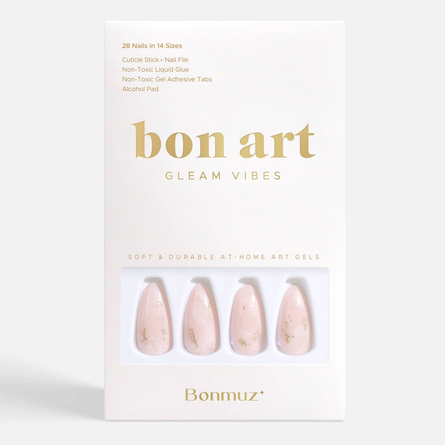 Hushed Shimmer Press-On Nails | Soft & Durable Nude Nails with Gold Glitter