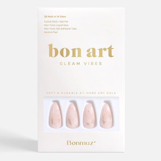 Hushed Shimmer Press-On Nails | Soft & Durable Nude Nails with Gold Glitter