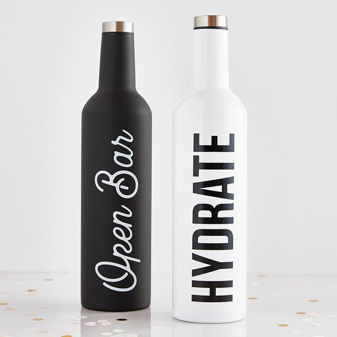 Hydrate Stainless Steel Water or Wine Bottle in White | Holds an Entire Bottle of Wine | 25oz