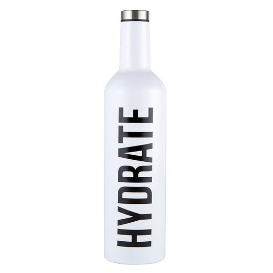 Hydrate Stainless Steel Water or Wine Bottle in White | Holds an Entire Bottle of Wine | 25oz
