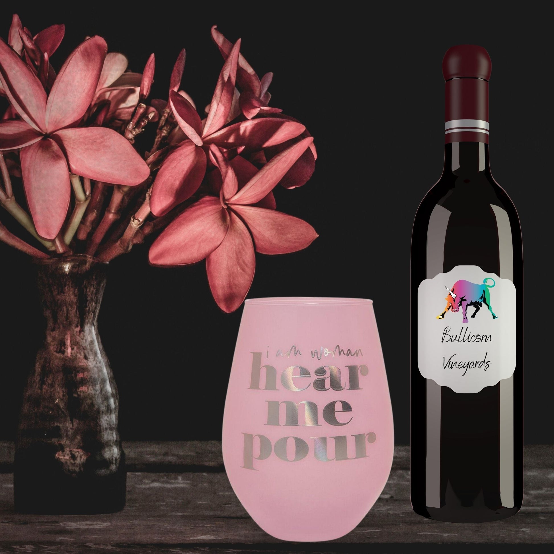 I Am Woman - Hear Me Pour Jumbo Stemless Wine Glass in Purple | 30 Oz. | Holds an Entire Bottle of Wine