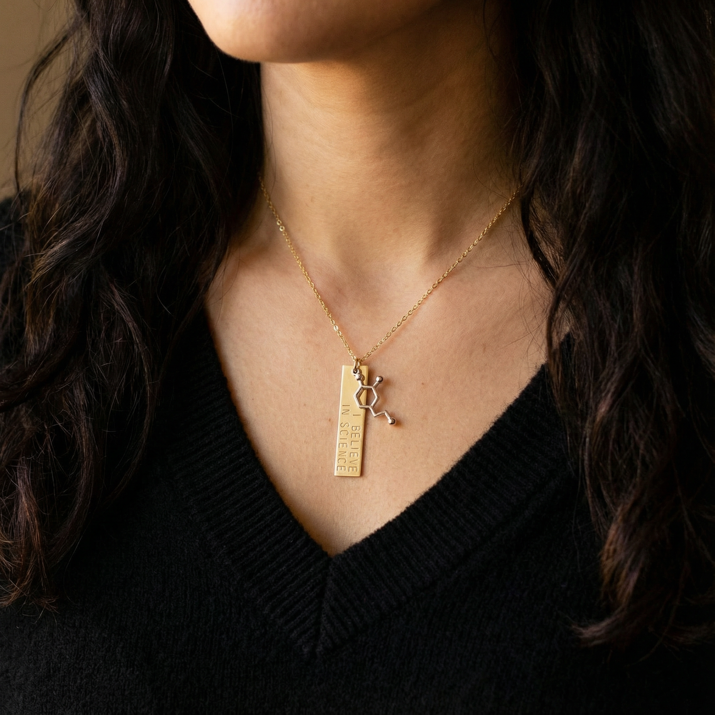I Believe in Science Molecule Necklace in Silver or Brass