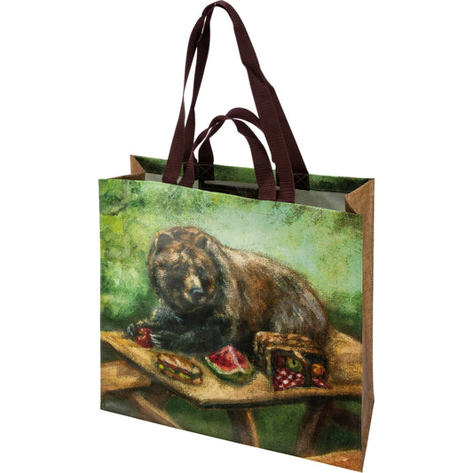 I CHOOSE THE BEAR Bear at a Picnic Table Double-Sided Market Tote | Post-Consumer Material Carry-all Shopping Bag