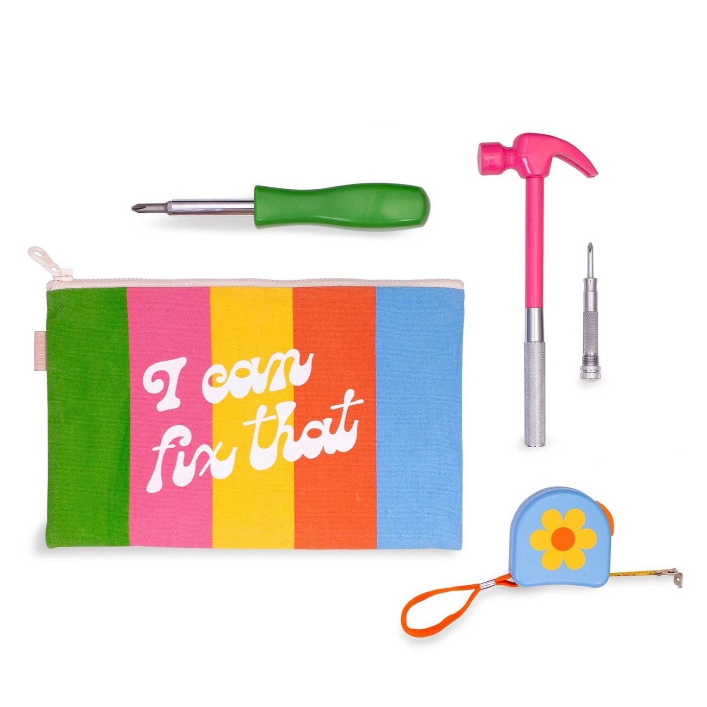 I Can Fix That Tool Bag Starburst in Rainbow Colors Canvas Pouch | Basic Mini Tool Kit