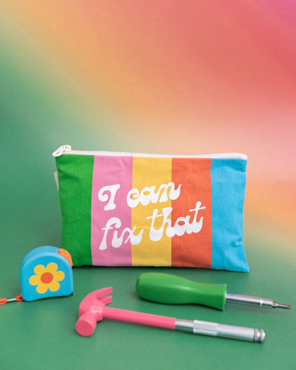 I Can Fix That Tool Bag Starburst in Rainbow Colors Canvas Pouch | Basic Mini Tool Kit