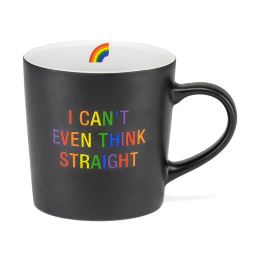 I Can't Even Think Straight LGBTQ+ Rainbow Print Mug in Black | Stoneware Coffee Tea Mug in Gift Box