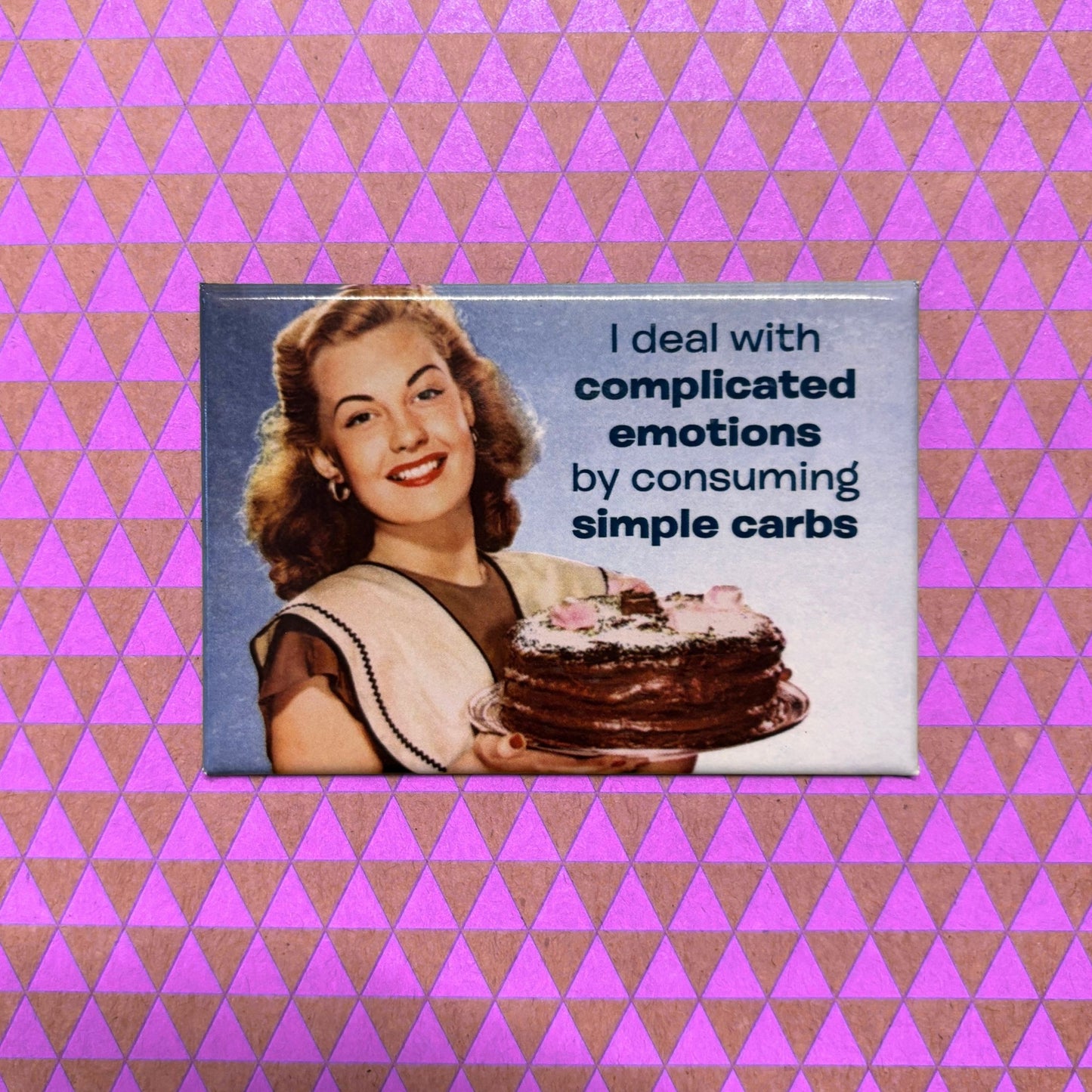 I Deal With Complicated Emotions By Consuming Simple Carbs Refrigerator Magnet | 3" x 2"
