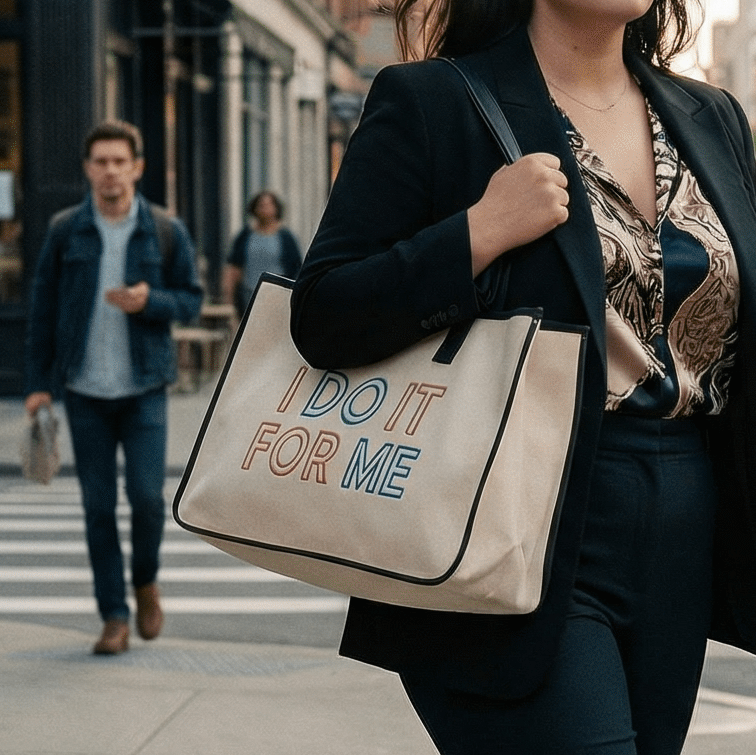 I Do It For Me Large Rectangular Tote Bag | Genuine Leather Handles
