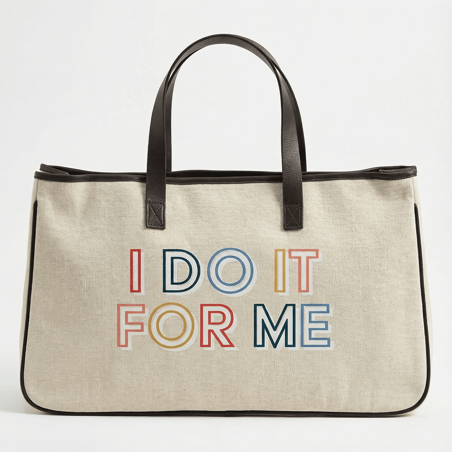 I Do It For Me Large Rectangular Tote Bag | Genuine Leather Handles