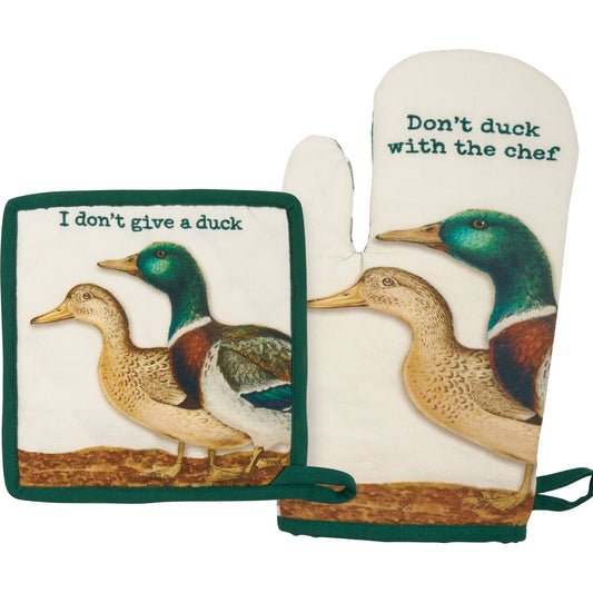I Don't Give A Duck / Don't Duck with the Chef Potholder and Oven Mitt Kitchen Set