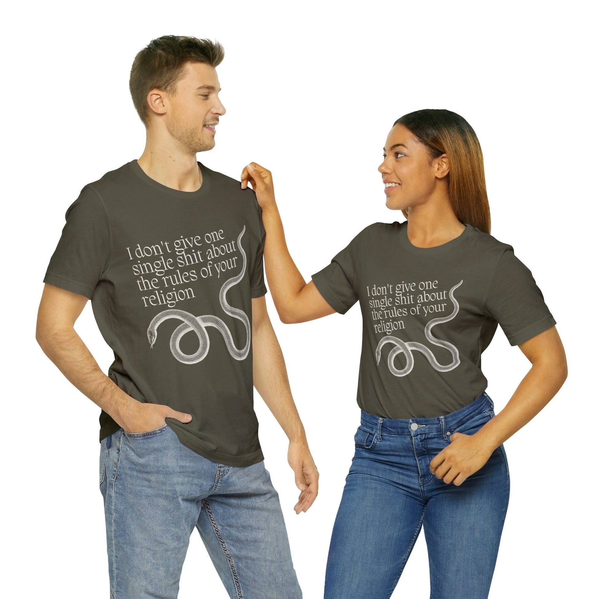 I Don't Give One Single Sh*t About the Rules of Your Religion Men's Short Sleeve Tee [Multiple Color Options]