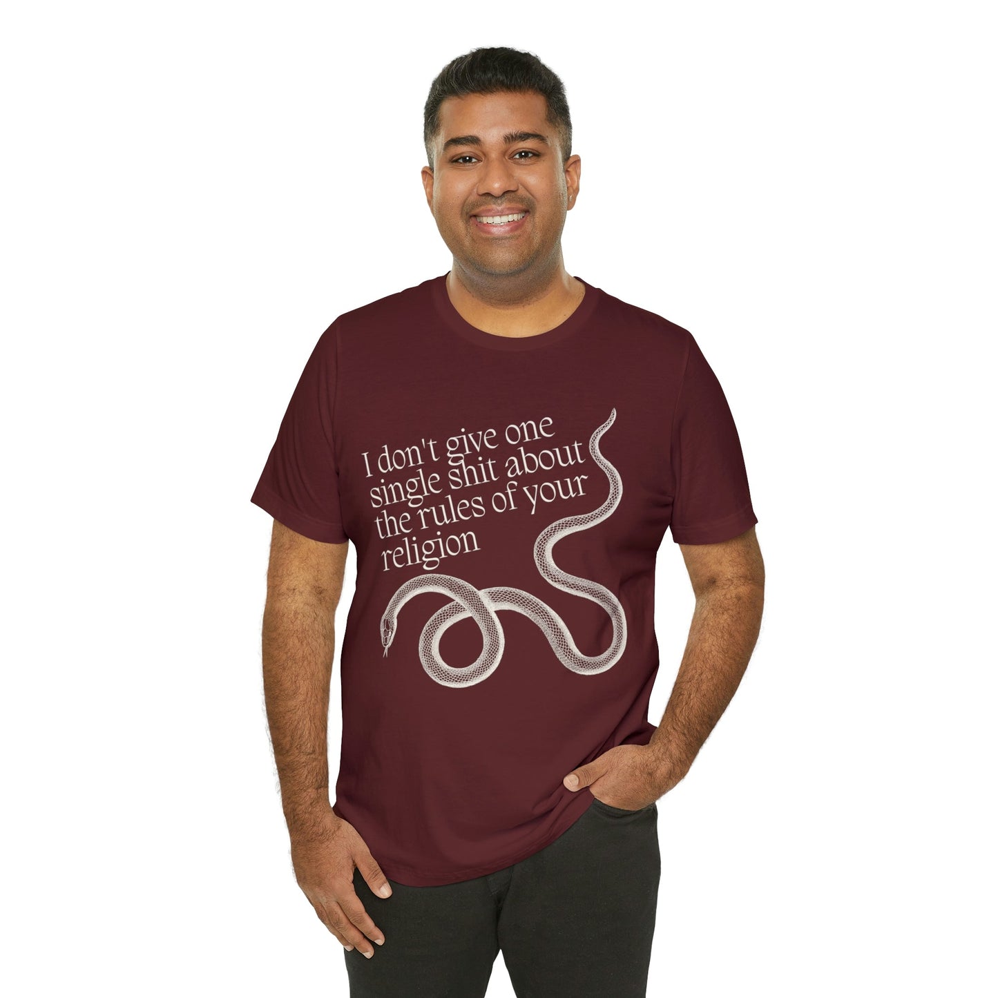 I Don't Give One Single Sh*t About the Rules of Your Religion Men's Short Sleeve Tee [Multiple Color Options]