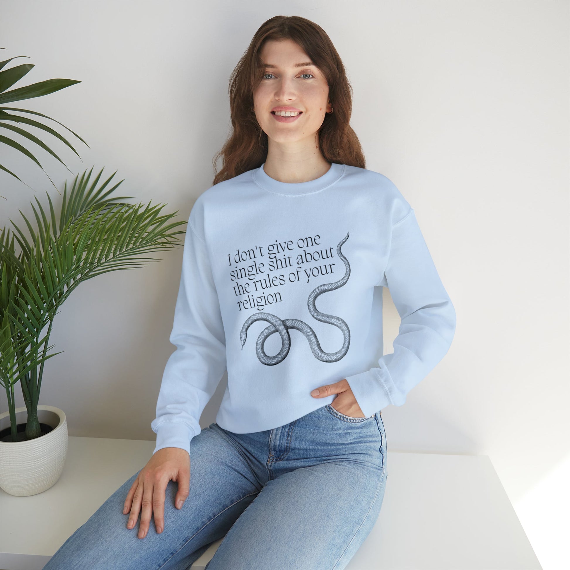 I Don't Give One Single Sh*t About the Rules of Your Religion Unisex Heavy Blend™ Crewneck Sweatshirt Sizes SM-5XL | Plus Size Available