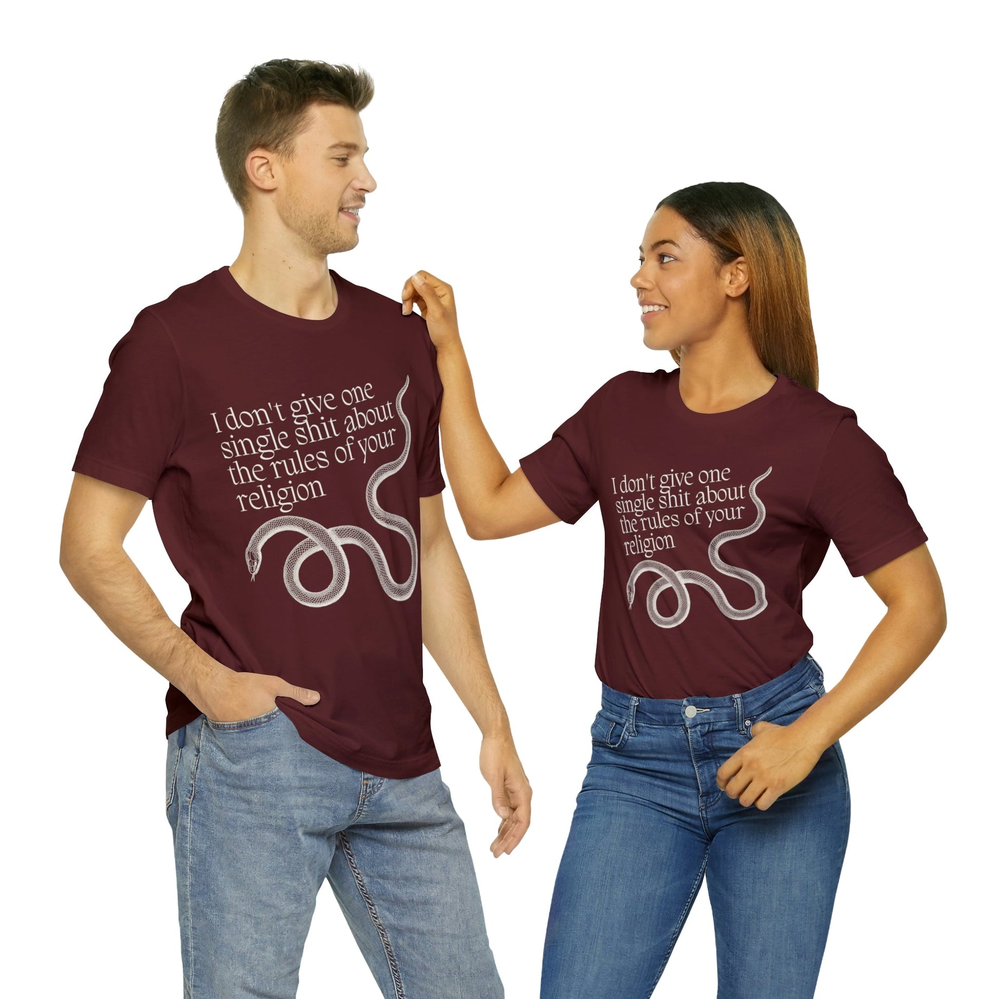 I Don't Give One Single Sh*t About the Rules of Your Religion Unisex Short Sleeve Tee [Multiple Color Options]