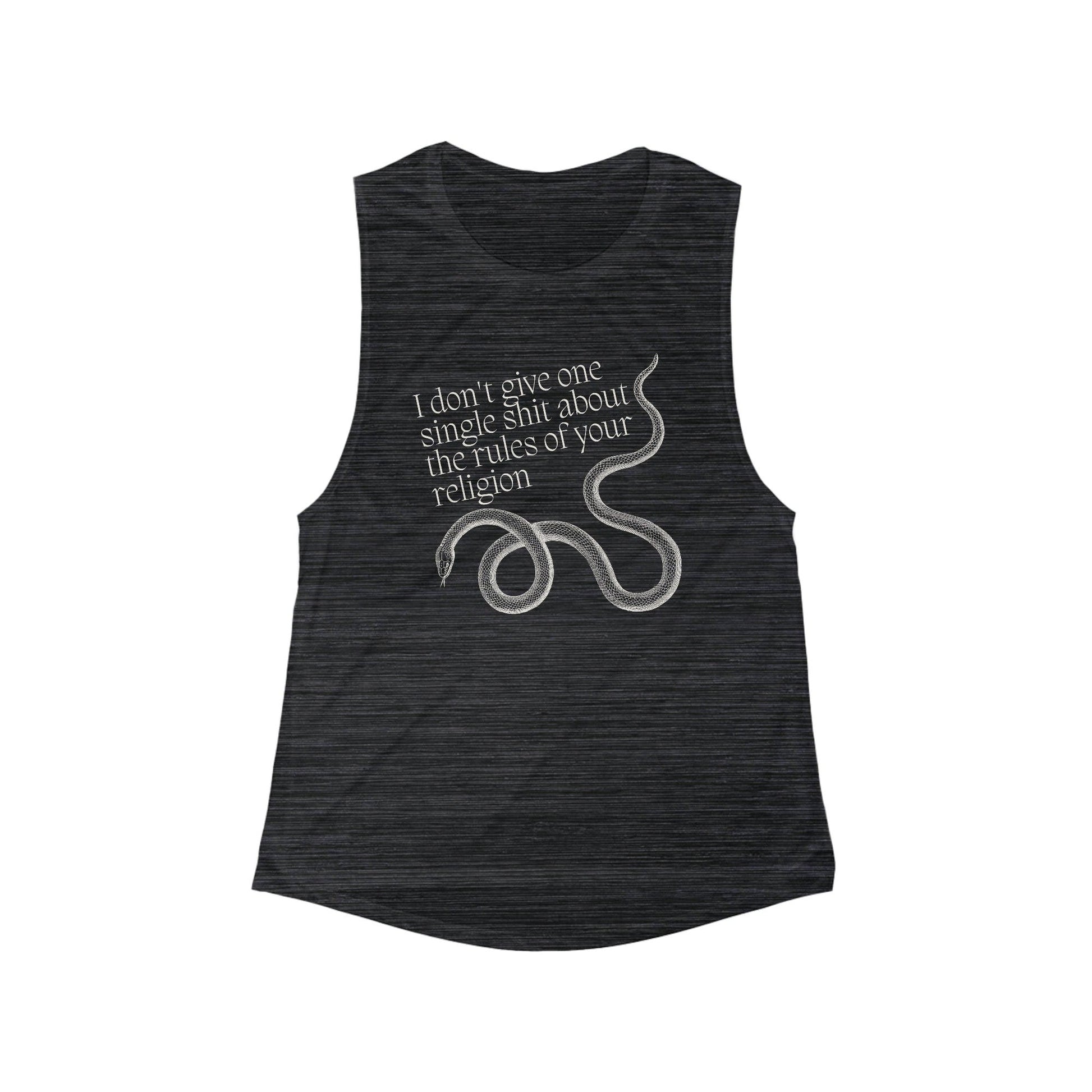 I Don't Give One Single Sh*t About the Rules of Your Religion Women's Flowy Scoop Muscle Tank in Snake Motif