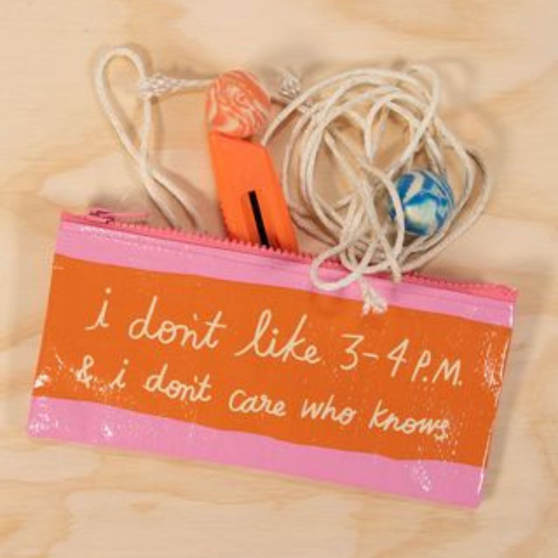 I Don't Like 3-4 P.M. & I Don't Care Who Knows Pencil Case | 4.25" x 8.5" | BlueQ at GetBullish