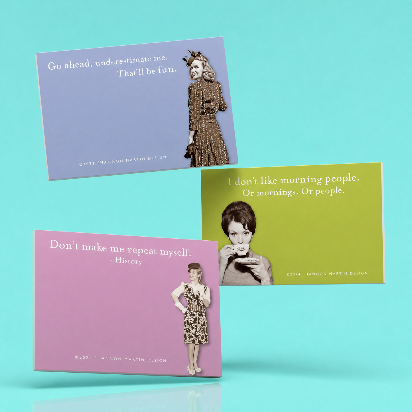 I Don't Like Morning People, Don't Make Me Repeat Myself, Underestimate Me Sticky Notes Set Memo Pads Strong Adhesive | 2-7/8 x 4-3/8 inches | Pack of 3