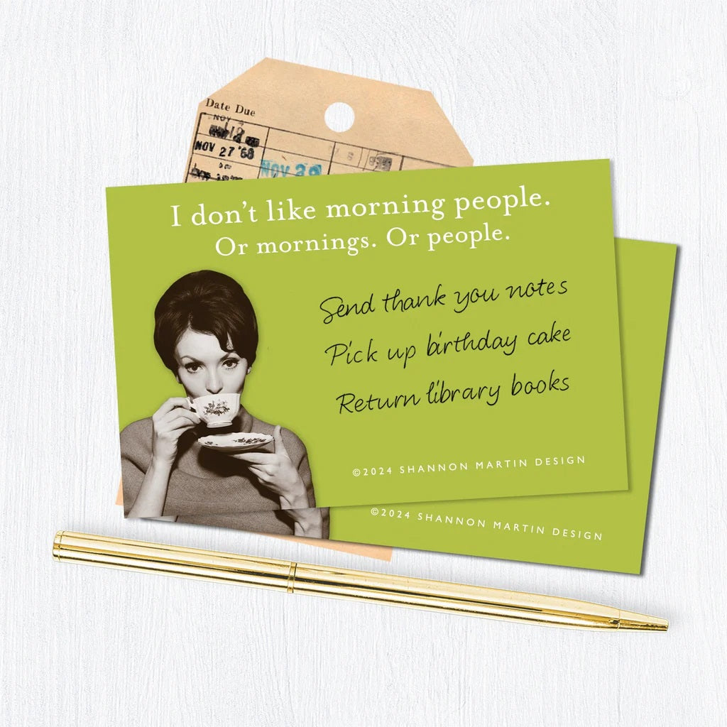 I Don't Like Morning People, Or Mornings, Or People Sticky Notes in Green | Retro Stationery