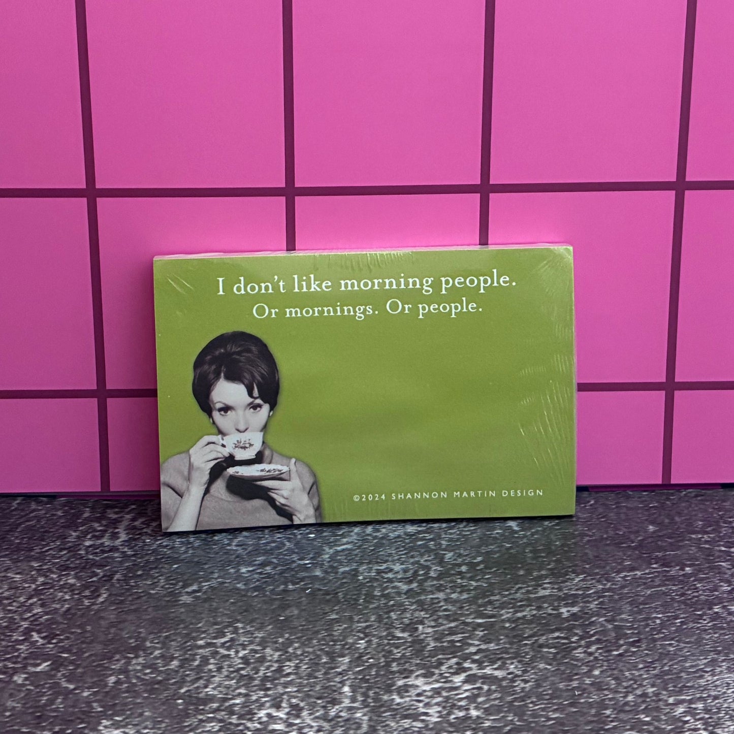 I Don't Like Morning People, Or Mornings, Or People Sticky Notes in Green | Retro Stationery