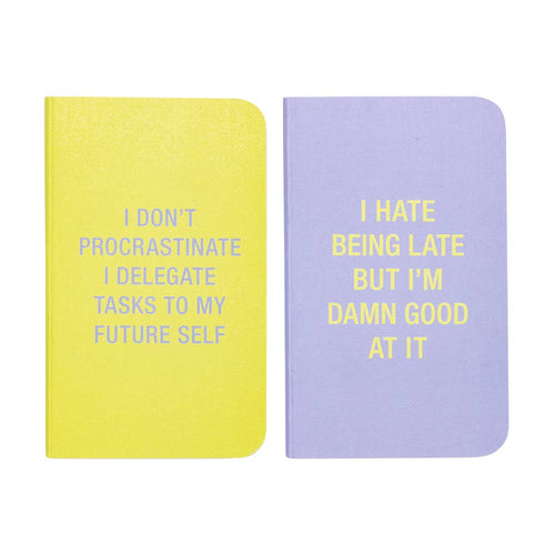 I Don't Procrastinate / I Hate Being Late Note Book Set in Yellow and Lilac