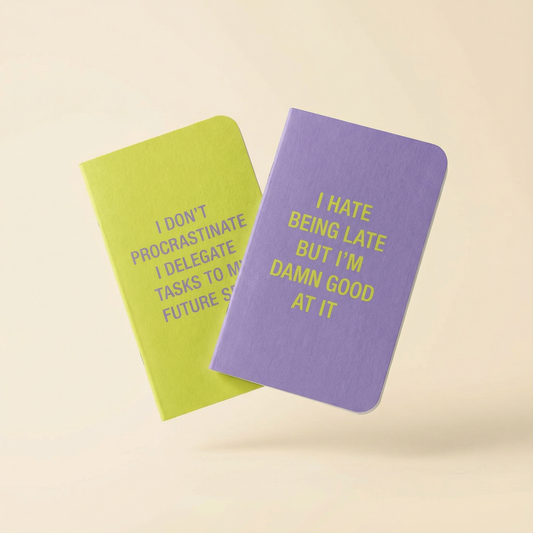I Don't Procrastinate / I Hate Being Late Note Book Set in Yellow and Lilac