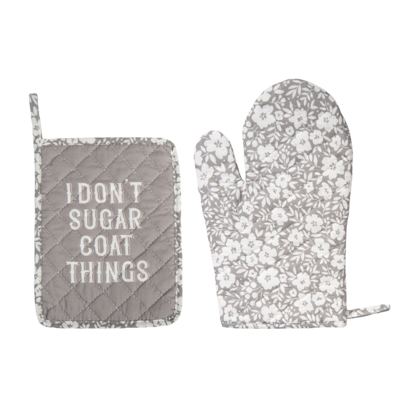I Don't Sugar Coat Things Pot Holder & Oven Mitt Set | Floral Oven Gloves Potholders for Kitchen